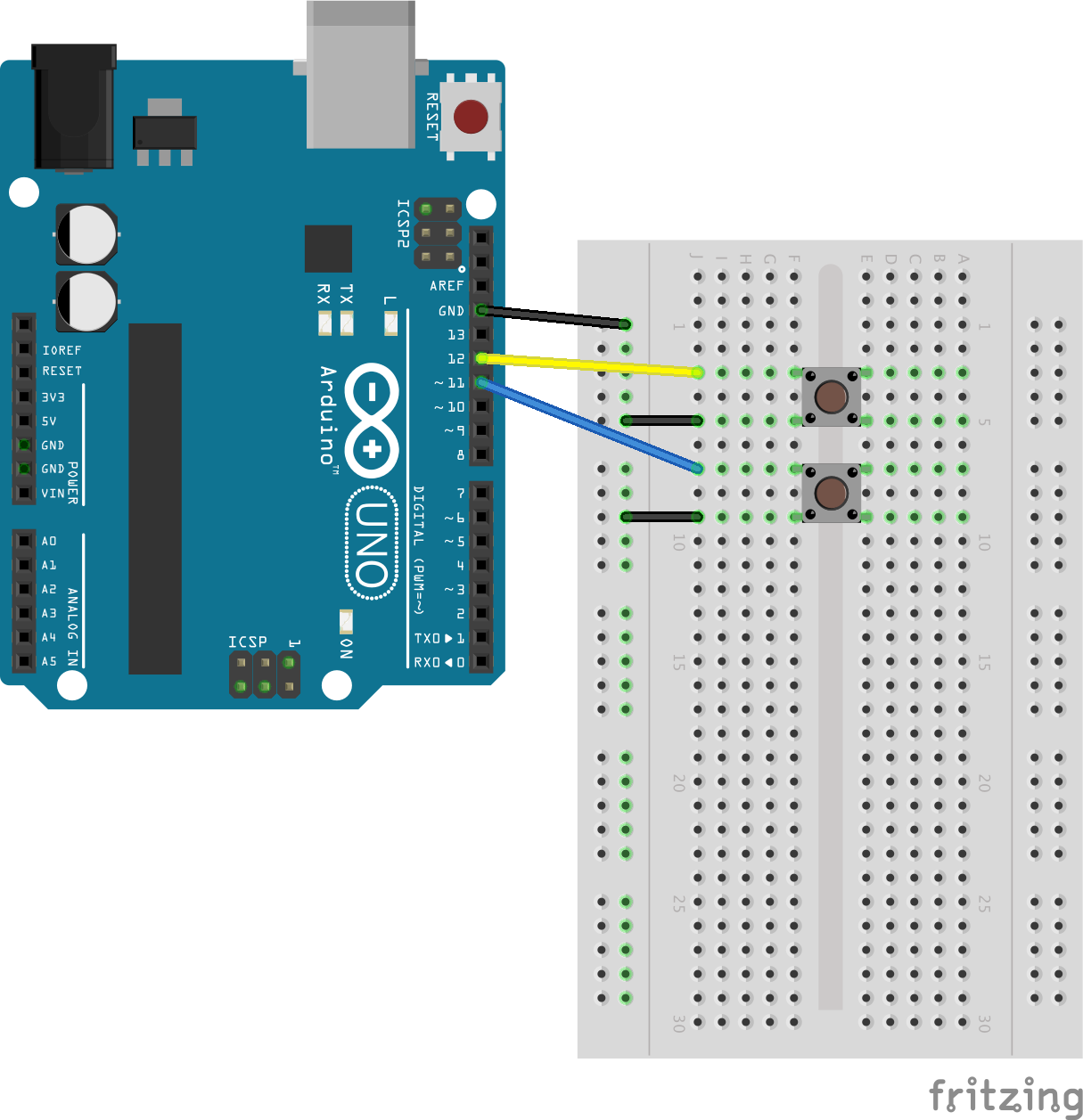 arduino 2 push button 1 led code